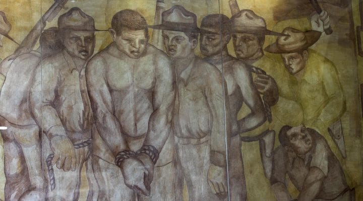 Detalle del mural Matanza de haitianos (1937), que se exhibe en el Museo Memorial de la Resistencia Dominicana (MMRD), el 28 de septiembre de 2022, en Santo Domingo (R.Dominicana). EFE/Orlando Barría